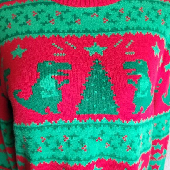 Alex Stevens Dinosaur Fair Isle Holiday Ugly Christmas Sweater Unisex Small - Picture 6 of 9